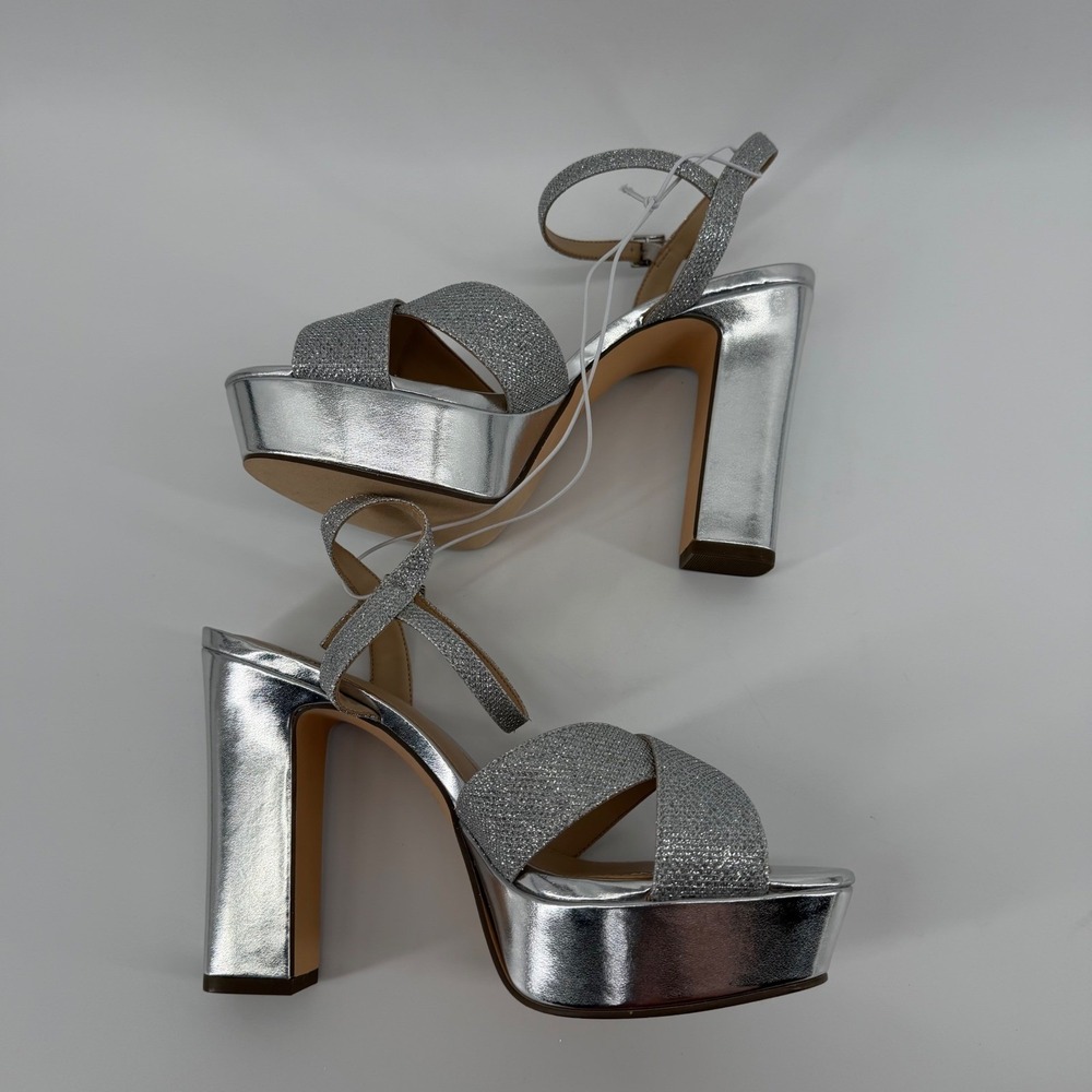 I. Miller Platform Sandals Womens 8.5 M Silver Samien Glitter Block Heel Strappy - Picture 5 of 10